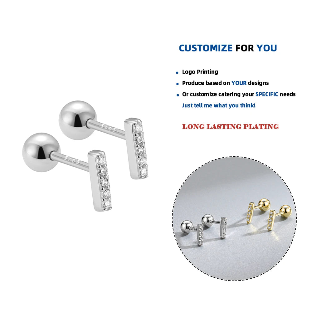 LE110 Women's Large Triple Designer Fashion Jewelry Minimalist 925 Sterling Silver Screw Back Earrings Gold Zircon Wedding Gifts