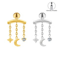 Titanium Internal Thread Chain Star Moon CZ Hidden Cartilage Earring Floating Helix Tragus Flat Back Labret Piercing Jewelry