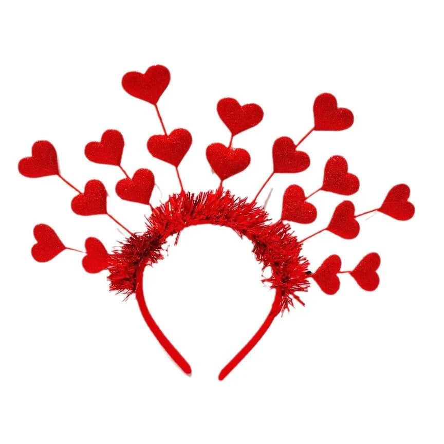 Valentines Day Heart-shaped Party Headband Red Heart Bopper Hair Hoops Wedding Headdress Bachelor Party Photo Props Headband