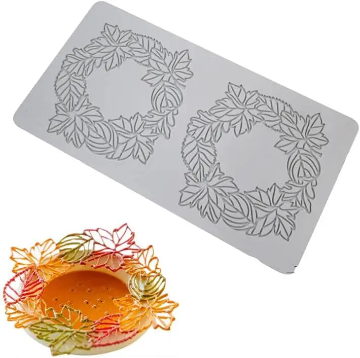 2-hole Winter Wreath Lace Mat Hollow Leaf Candy Mold Cake Decoration Template Sugar Craft Impression Edible Cake Decoration