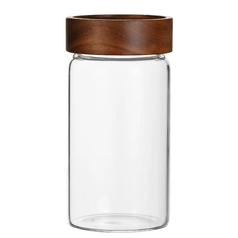 Classic Round Borosilicate Glass Storage Jar with Screw Acacia Lid for Pantry Food