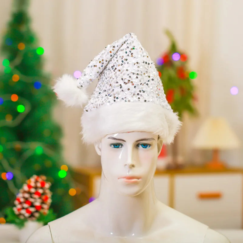 Christmas Hat Velvet Stamping Sequin Decorative Hat Winter Party Long Plush Christmas Festive Hats Caps
