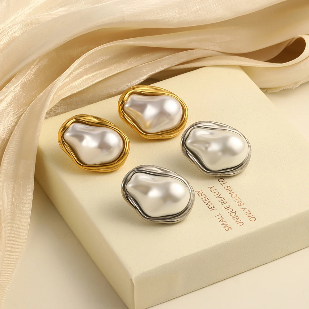 Dreamshow Baroque Imitation Pearl Jewelry Irregular Fashion Stud Earring 18k Gold Plated Stainless Steel Jewelry