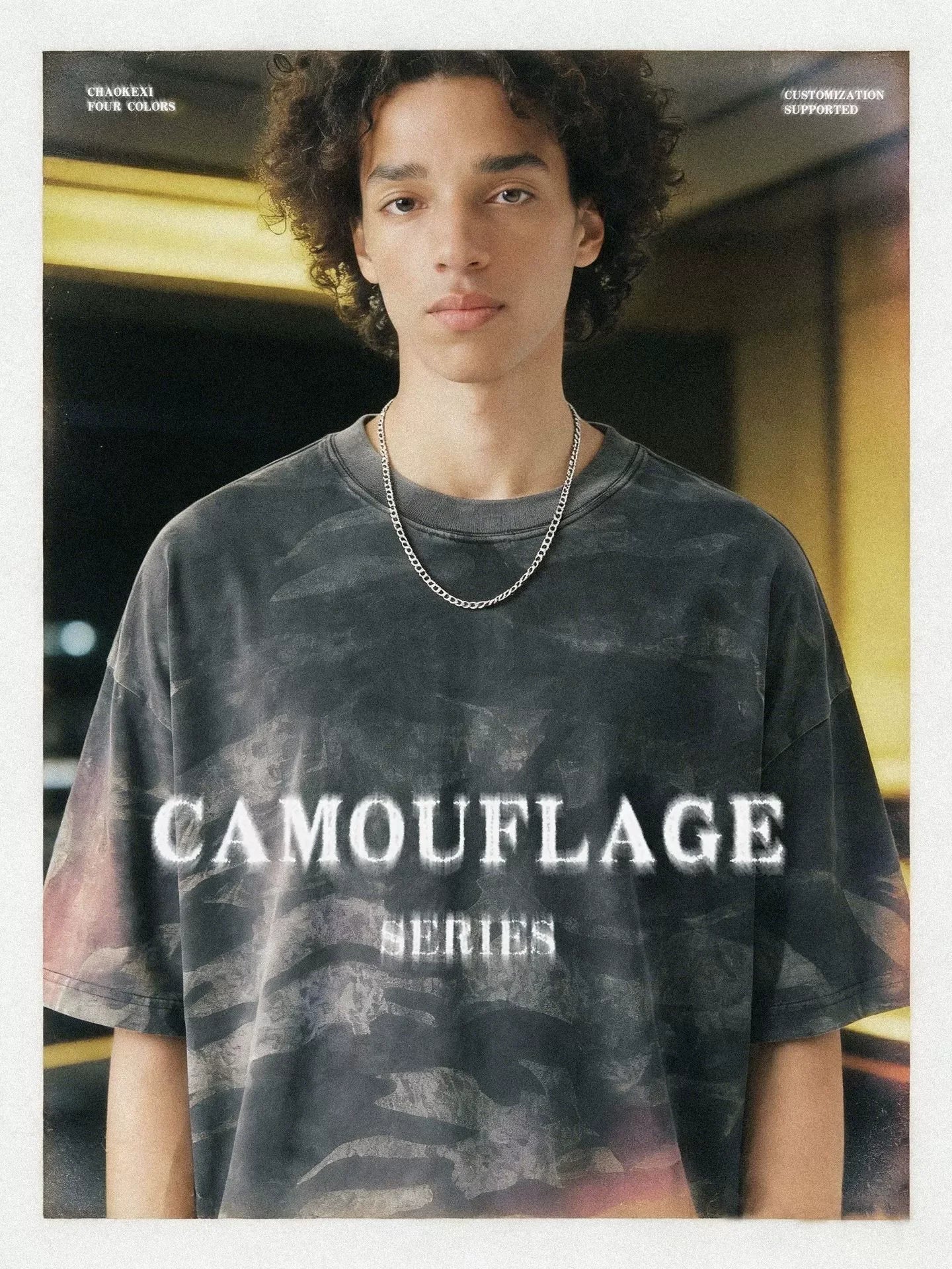 Camouflage Burnout Wash 275g Cotton T-shirt Round Neck Versatile Short-sleeved Shirt Custom Made High-quality Manufacturer