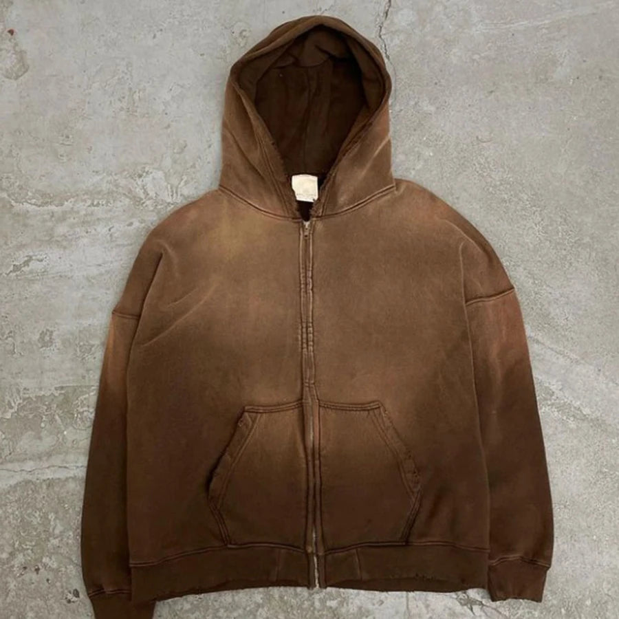 Clothing Manufacturer Streetwear 100% Cotton Vintage Wash Distressed Zip up Hoodie for Men