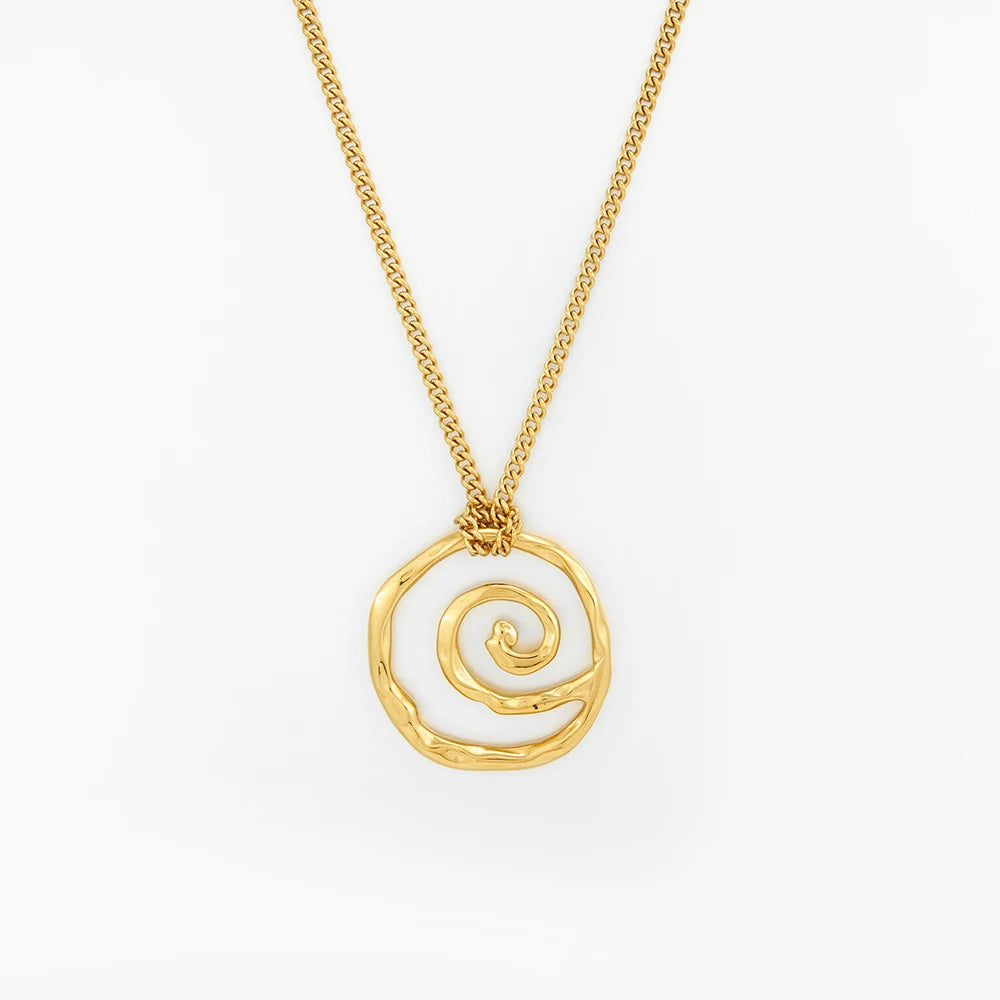 PVD 18K Gold Plated Stainless Steel Jewelry Geometric Irregular Swirl Spiral Pendent Statement Necklace Punk Necklace P243484