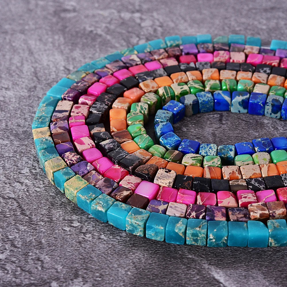 Natural Tiny Small Square Gemstone Beads Cube Imperial Jasper Natural Stone Beads for Jewelry Making