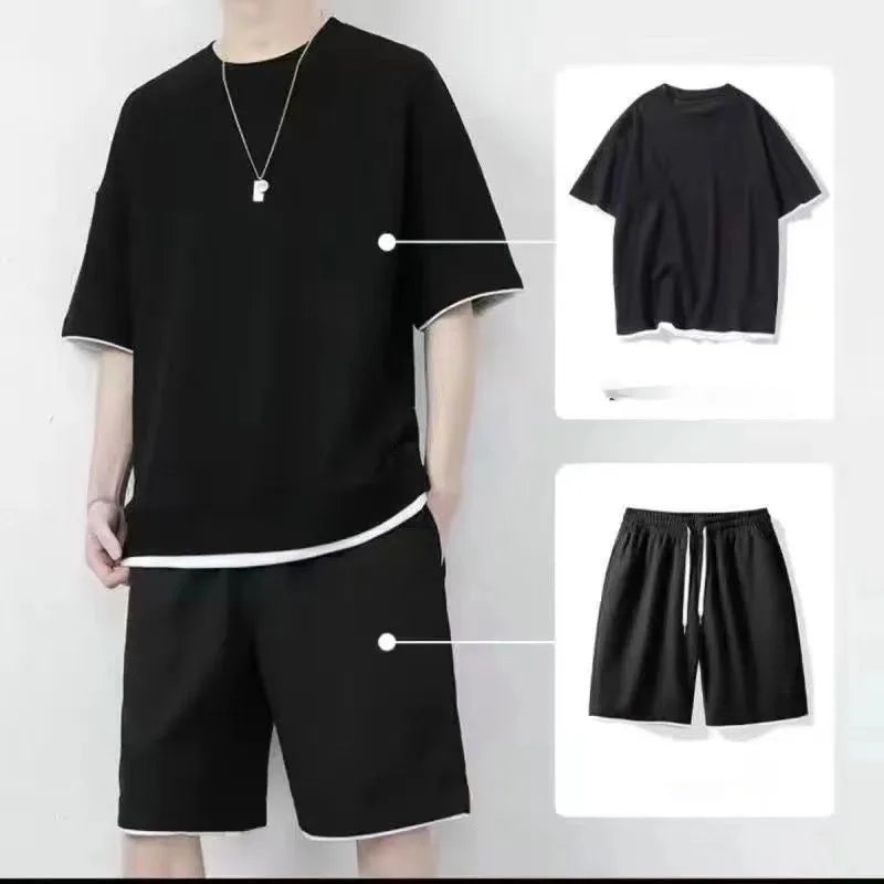 OEM Customized Logo Design handsome trendy casual Waffle shorts suit men's summer ice silk short-sleeved men's suit