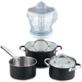 5-piece cookware set (2 saucepans with lids + saucepan) stainless steel with coating + Bergner NATURALLY - 40W Juicer - 1.2