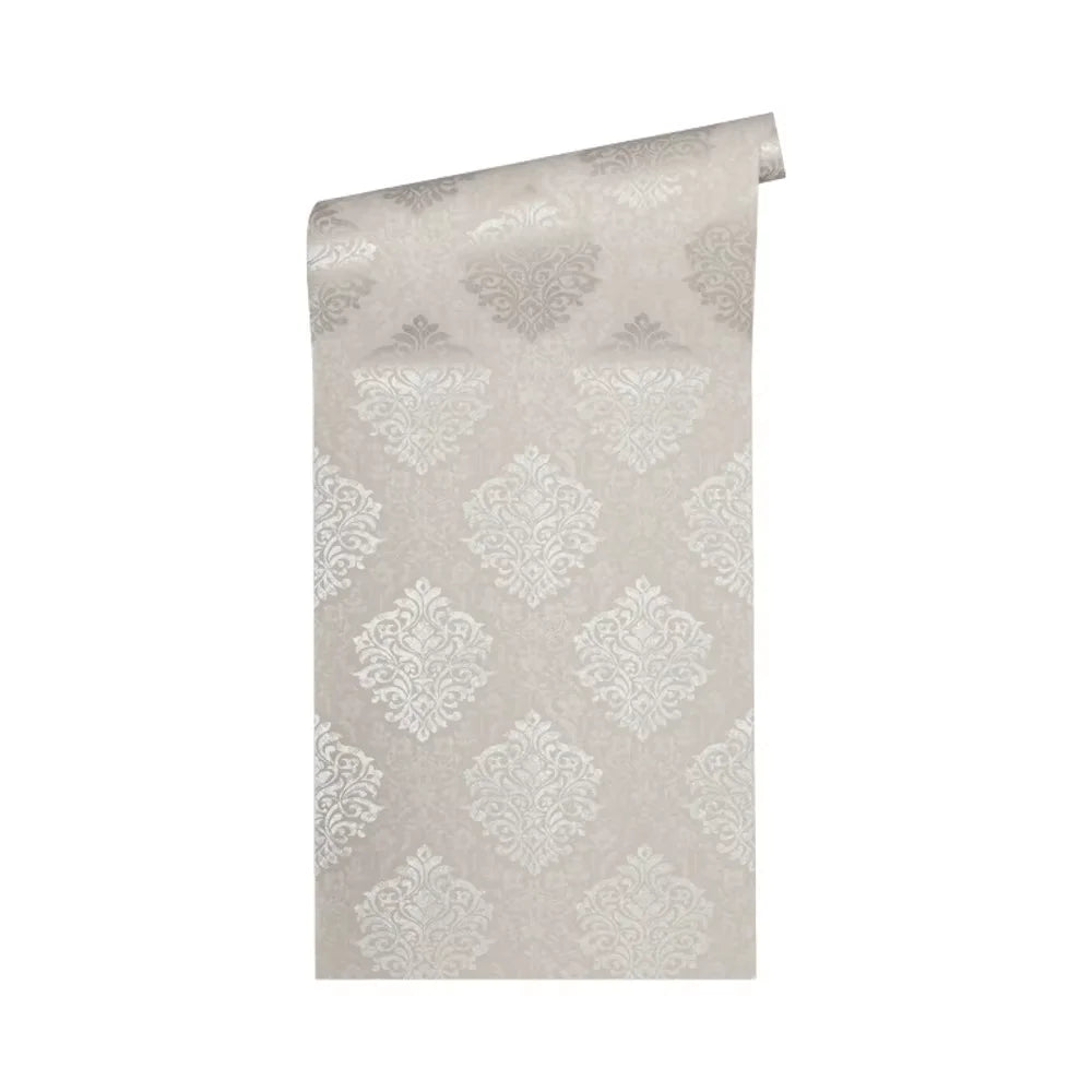 Made in Germany - Luxury Wallpaper rolls Damask Beige Silver Non Woven Contract Wallpaper for Hotel - 1005 x 053 m