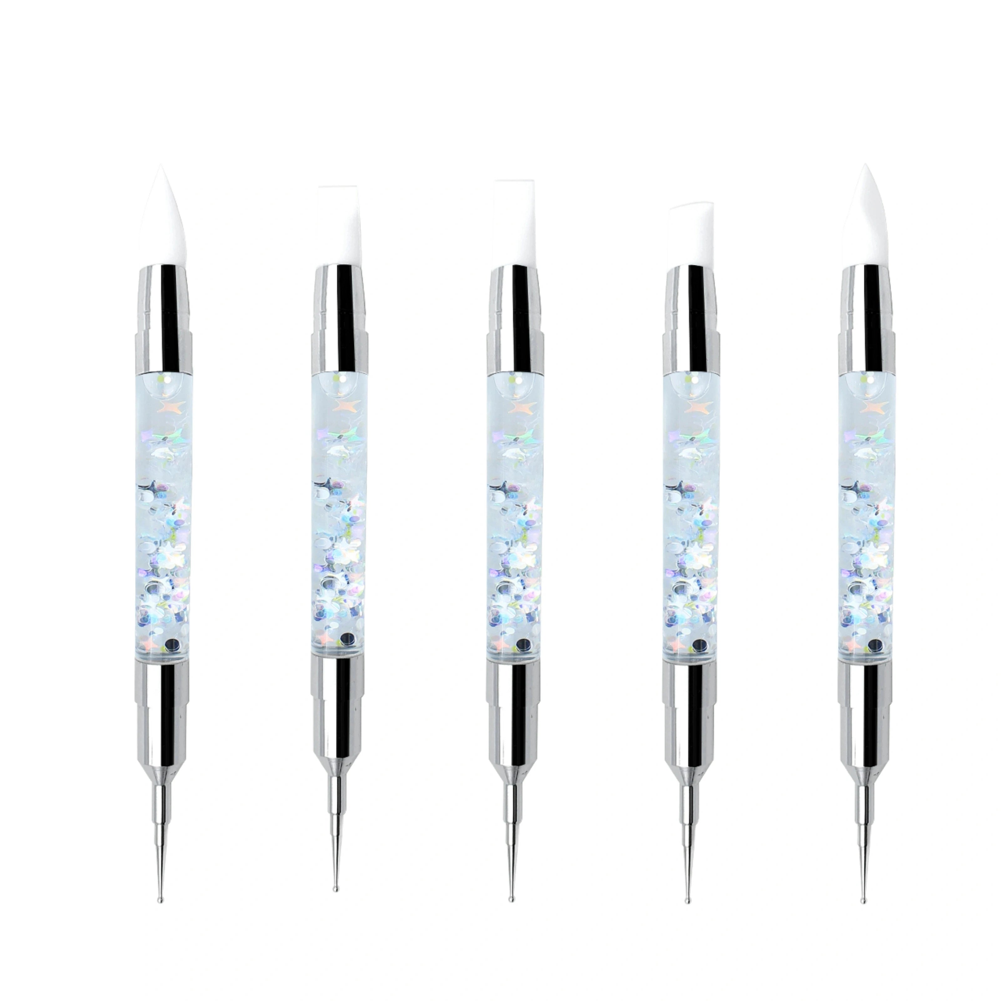 JX Dual-ended Ultra Soft Silicone Metal Handle Nail Art Sculpture Pen 3D Carving Design DIY Glitter Powder Liquid Professional
