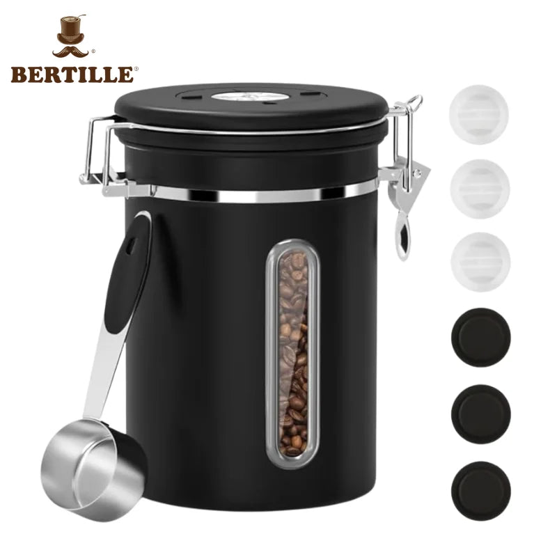 Stainless Steel Airtight Co2 Coffee Container Food Coffee Kitchen Storage Canister Tea Coffee Sugar Canister With Scoop