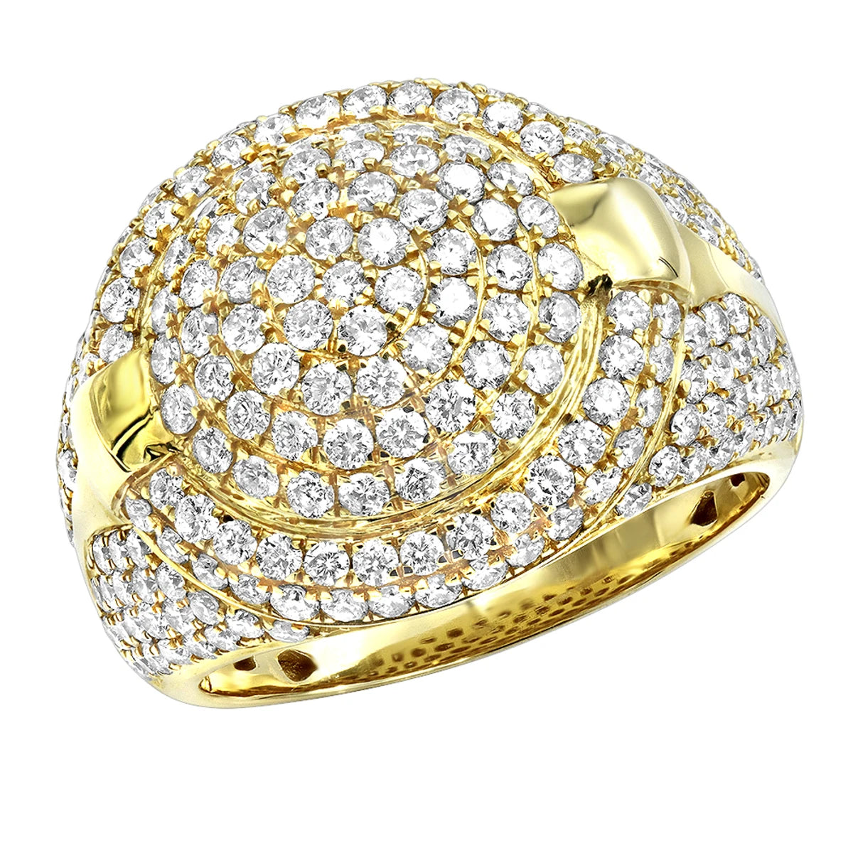 Mens 14k Yellow Gold Pinky Ring with 3.75 Carat Diamond Pave Setting 12-month Warranty IGI Certified Bold Luxury Hip Hop Style