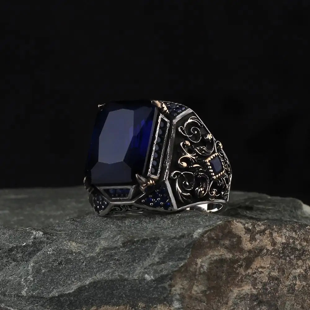 New Arrival Azuris 925 Sterling Silver Men's Ring Ottoman Style From Turkey Natural Stone Aqeeq Fine Jewelry VALKH1009