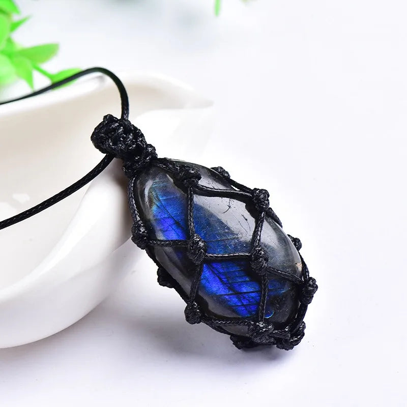 Irregular Natural Labradorite Pendant Necklace Crystal Gemstone Wire Wrapped Pendant Necklace for Women Men Gifts for Her Him