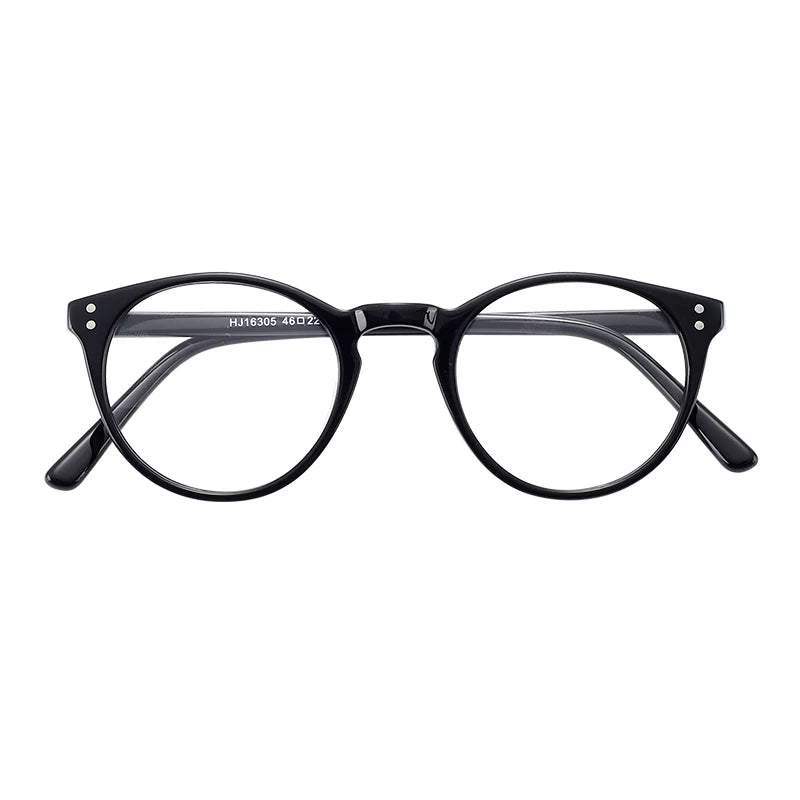 Customizable Black Round Optical Transparent Acetate Glasses Classic Anti-Blue Light Myopia Spectacles