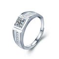 XJZ038 Men's Moissanite Wedding Anniversary Band 1/0.5 Carat Bezel Set Comfort Fit with Accent Stones in Sterling Silver Ring