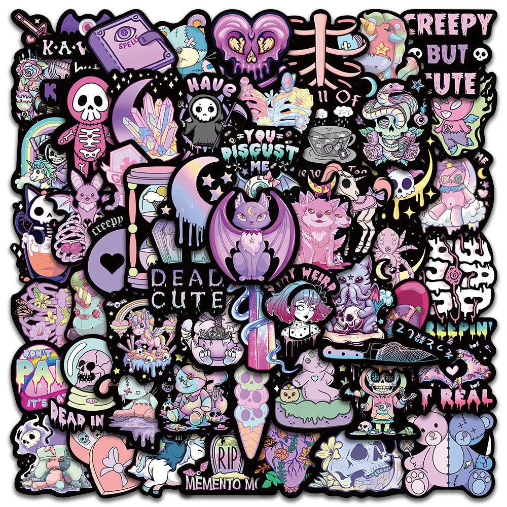 56 Pcs Dark Gothic Style Stickers New Trend Purple Cool Suitcase Mobile Phone Computer Decoration Water Bottle Stickers for Kids