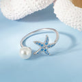 Original Ocean Series 925 Sterling Silver Summer Beach Starfish & Pearl Open Rings for Women Adjustable Wholesale