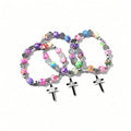 Catholic Communion Rosary Soft Pottery Cross Beads Colorful Jesus Pendant Bracelet for Baptism Prayers Religious Church Parties