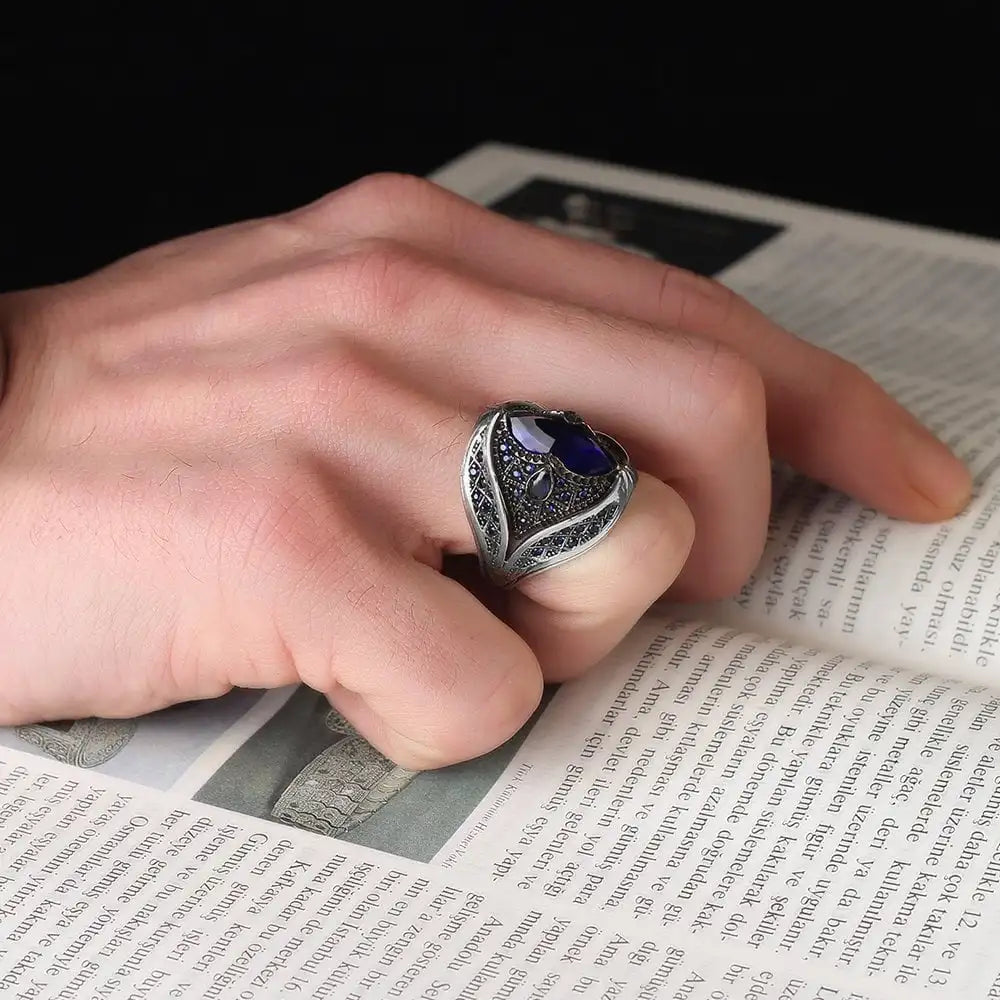 Wholesale Azuris VALKH1183 925 Sterling Silver Ottoman Style Men's Ring with Naturel Stone Agate Handmade Turkey