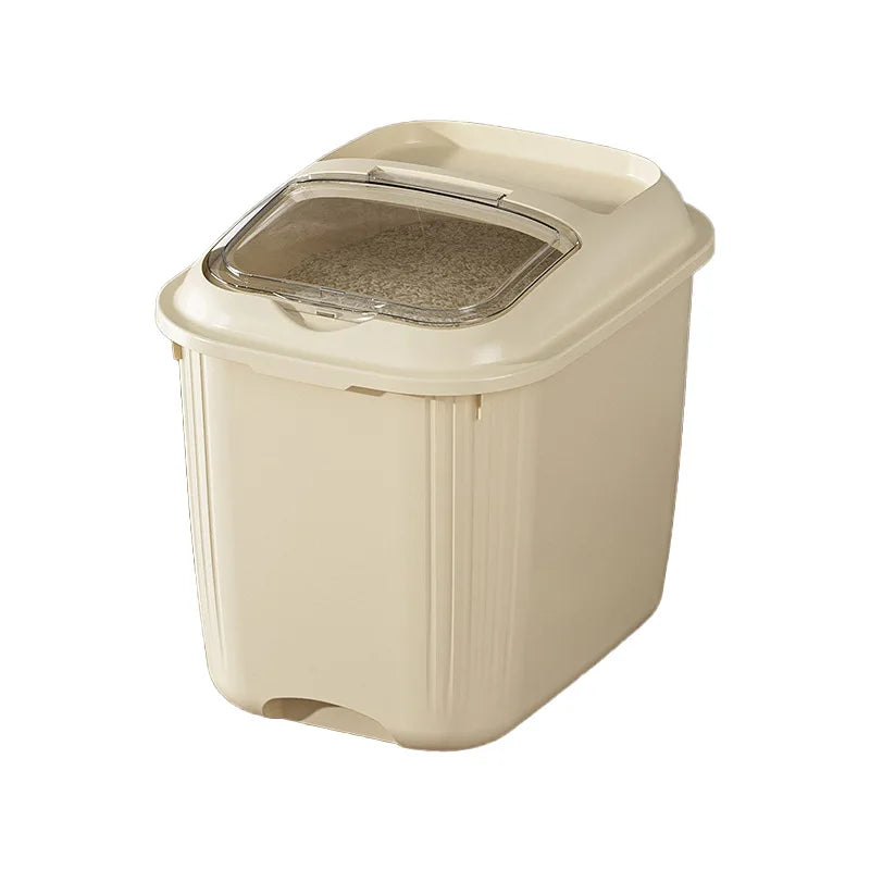Household Plastic Rice Storage Bucket with Flip Top Embedded Insect & Moisture Proof Seal for Flour & Condiments Storage