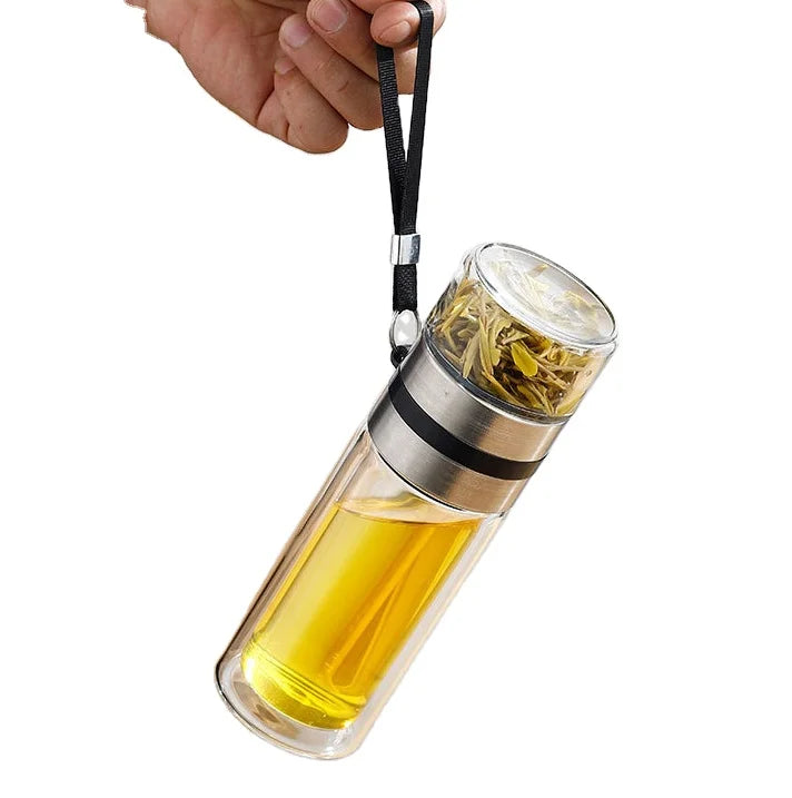 High-End Double-Layer Transparent Tea-Separated Car Cup High-Temperature Resistant Portable Business Gift Vacuum Flask & Thermos