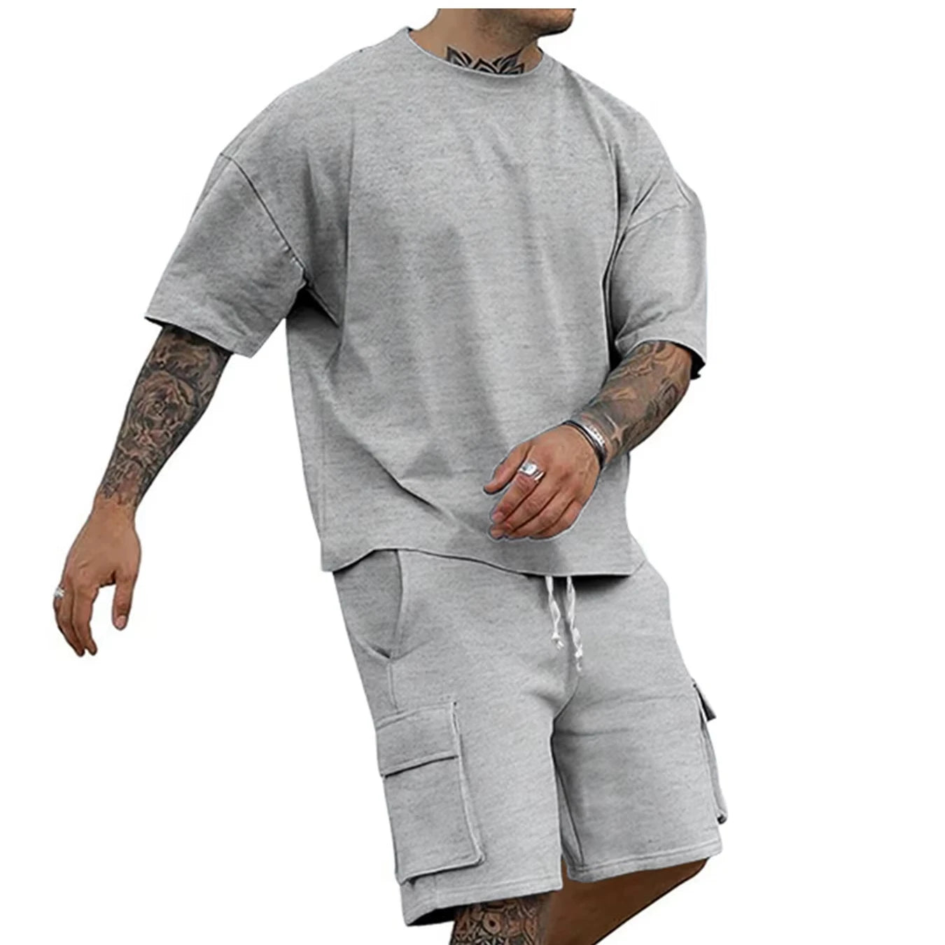 OEM Customized Logo Design summer loose fashion casual  cross-border men's T-shirt short-sleeved shorts two-piece suit