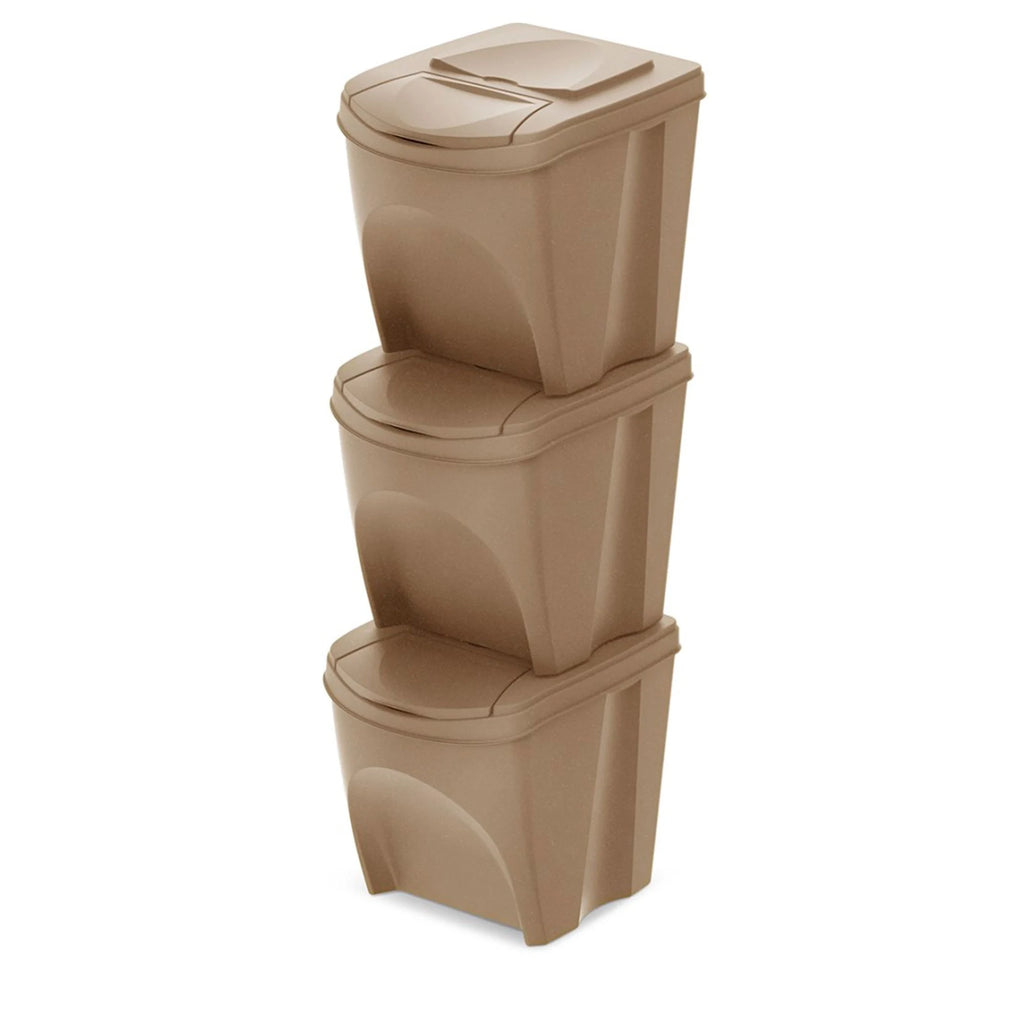 Set of 3 KEDEN SORTIBOX waste bins recycling bin brown ECO volume 3x25L