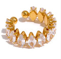 Exquisite Niche Shiny Zircons Stainless Steel Ring 18K PVD Plated Metal Rust Proof Stylish Jewelry Wedding Party Gift