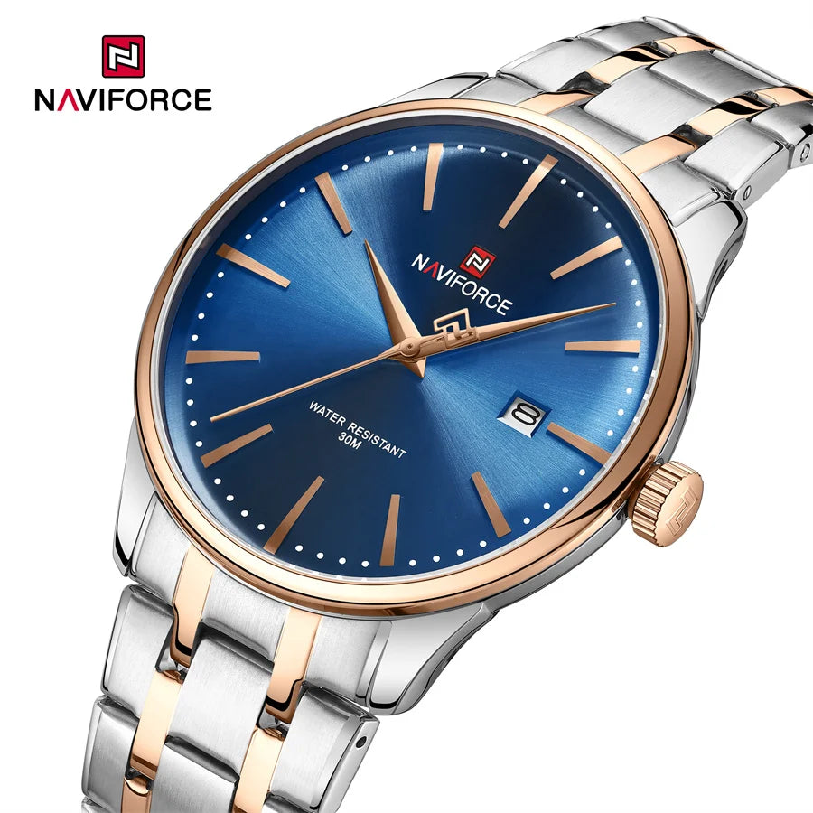 NAVIFORCE 9230 SBERG Blue Dial Stainless Steel Band Watch for Men Quartz Sport Waterproof Factory Custom Logo Luminous Hands