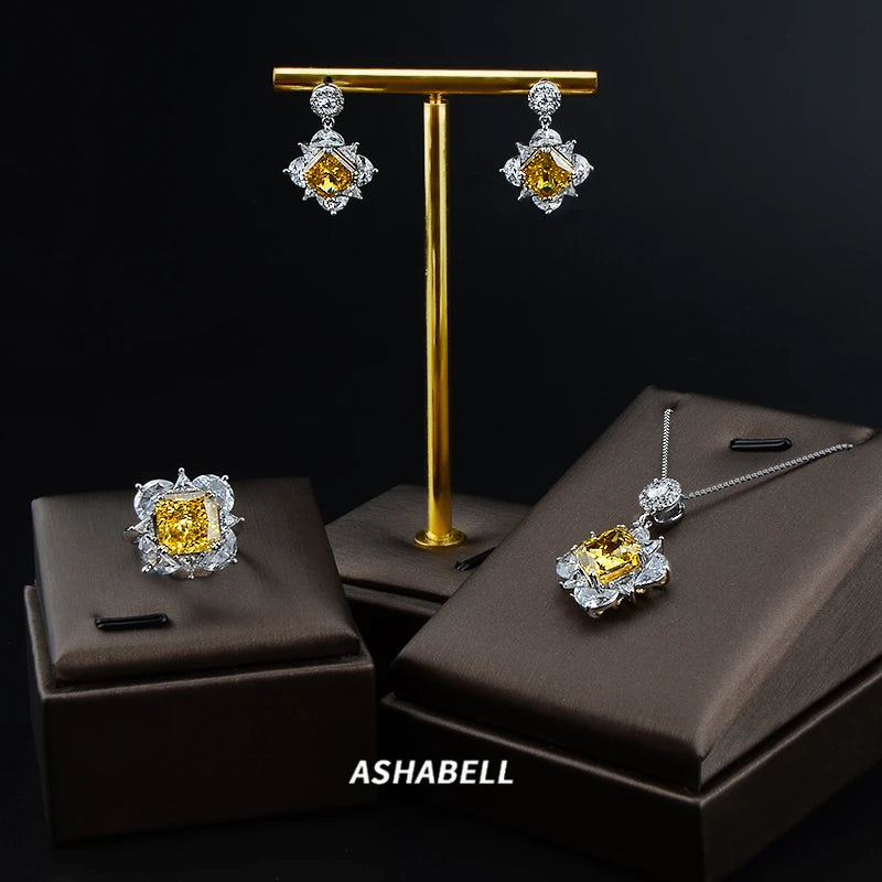 Luxury Ice Cut 925 Silver 5A Zircon Pendant Necklace Jewelry Set Anniversary Jewelry Gift Wedding Jewelry Set