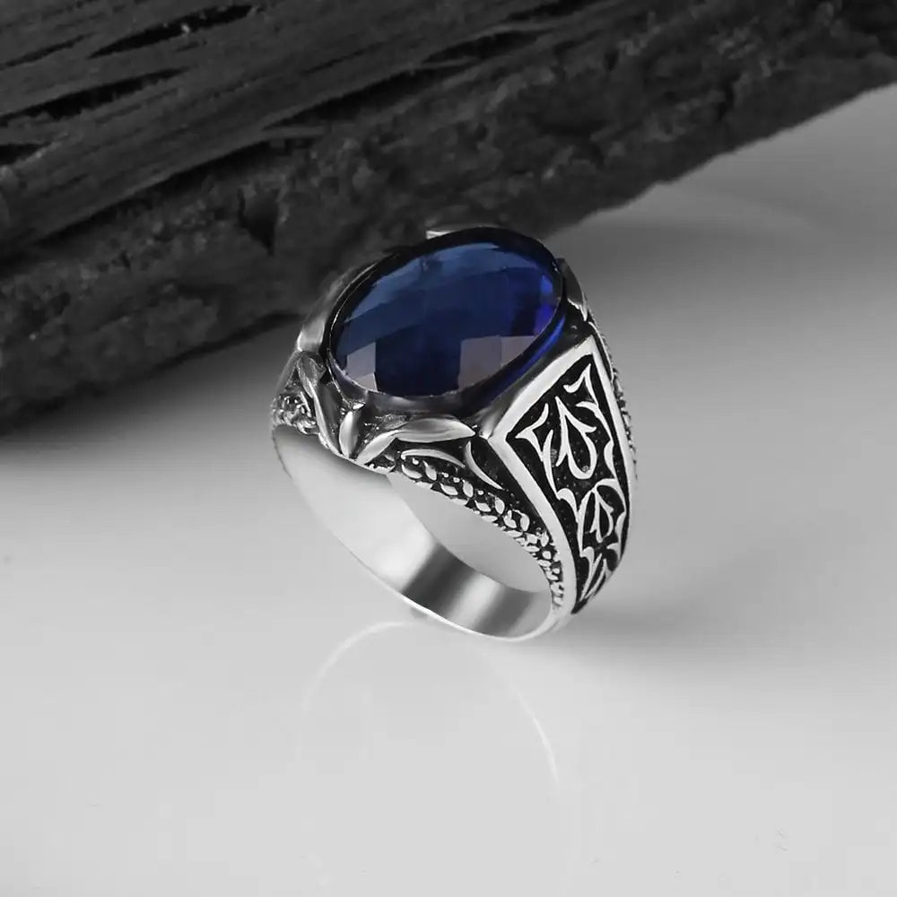 Wholesale Azuris VALKH1141 925 Sterling Silver Ottoman Style Men's Ring with Naturel Stone Agate Handmade in Turkey