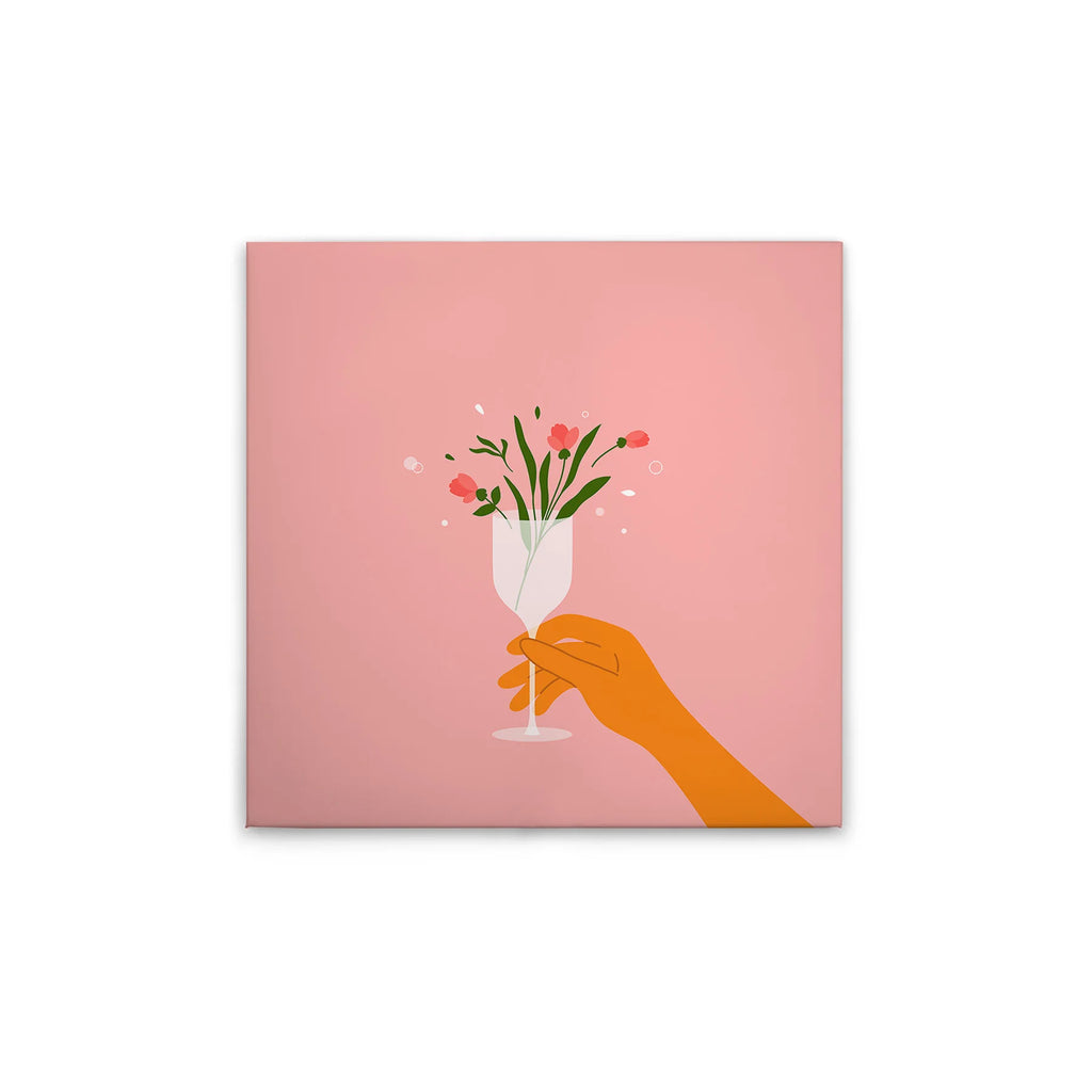 Made In Germany - Home Decor Canvas Picture Flower Glasses Wg Kitchen - Wall Mural In Pink And White - Stretcher Frame Art