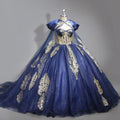 Jancember WC010 Shiny Royal Blue Quinceanera Party Women's Dresses With Shawl