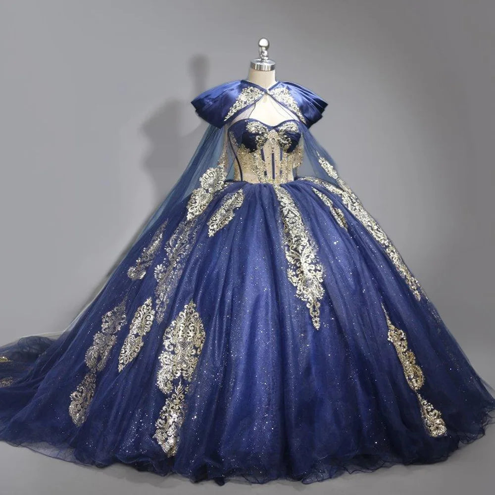 Jancember WC010 Shiny Royal Blue Quinceanera Party Women's Dresses With Shawl