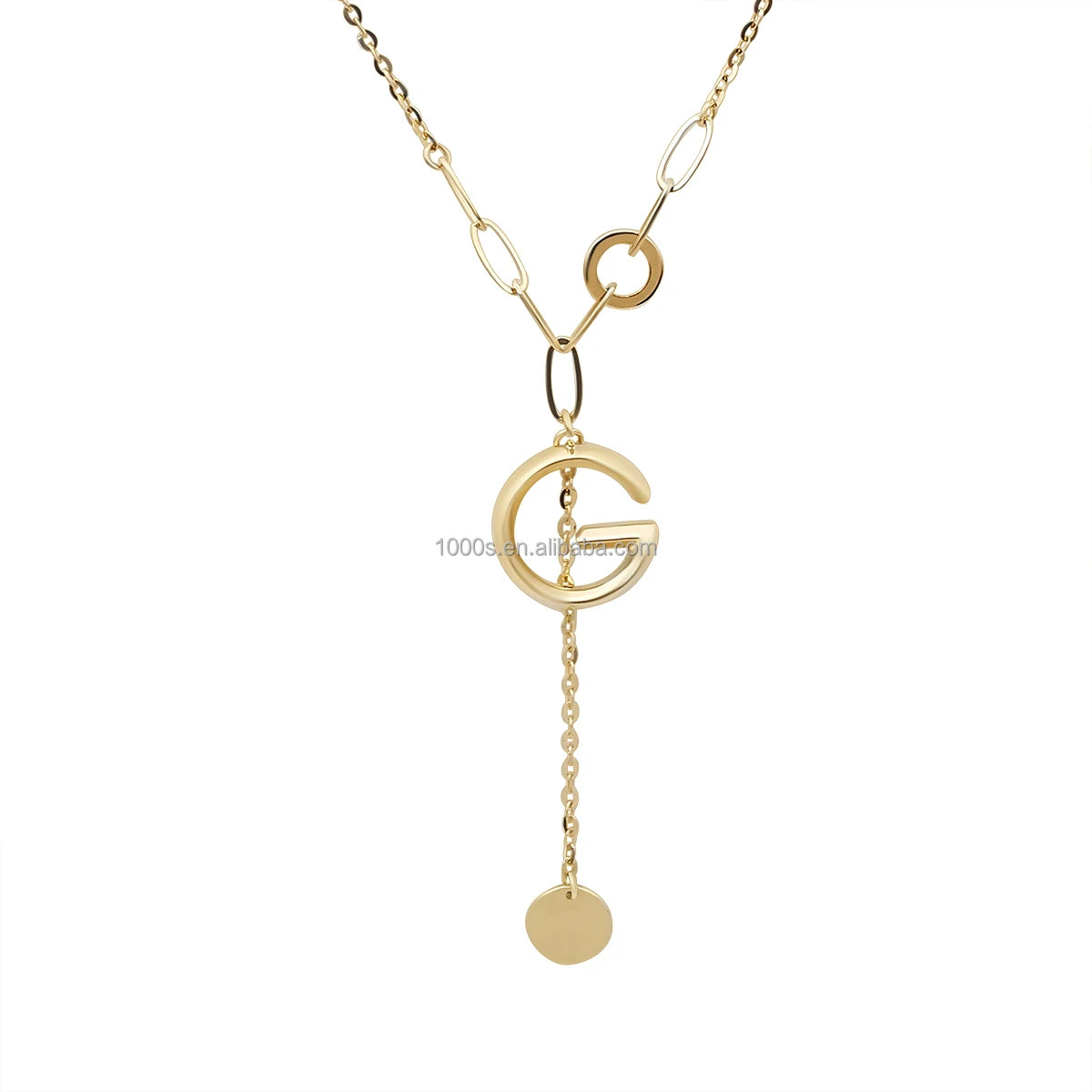 Trendy Design Real 18K Solid Gold Word Letter Name Drop Pendant Necklace 18k Gold Necklace Women Jewelry