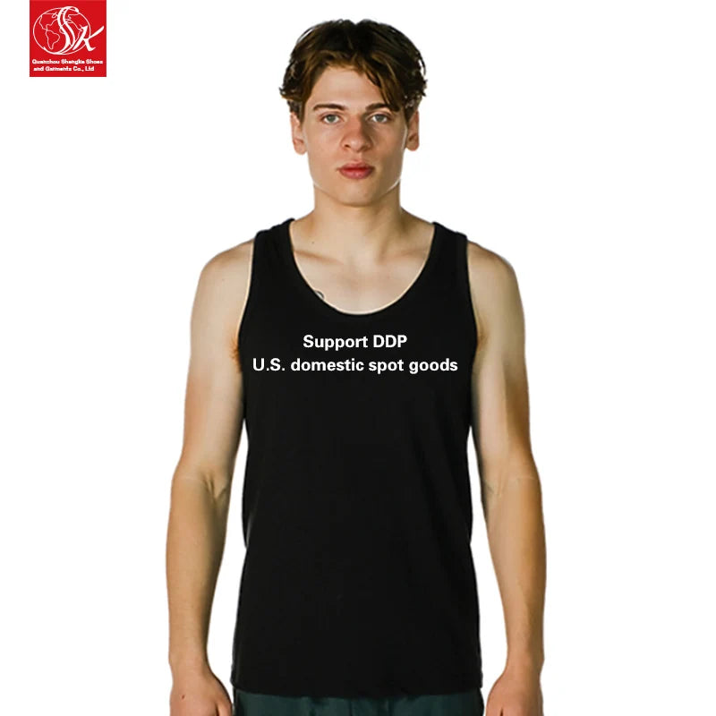 SK Men's 180g 100% Cotton O-Neck Solid Hooded Heat-Transfer Printed Vest Heavyweight Knitted Sports Wear Breathable Hip Hop