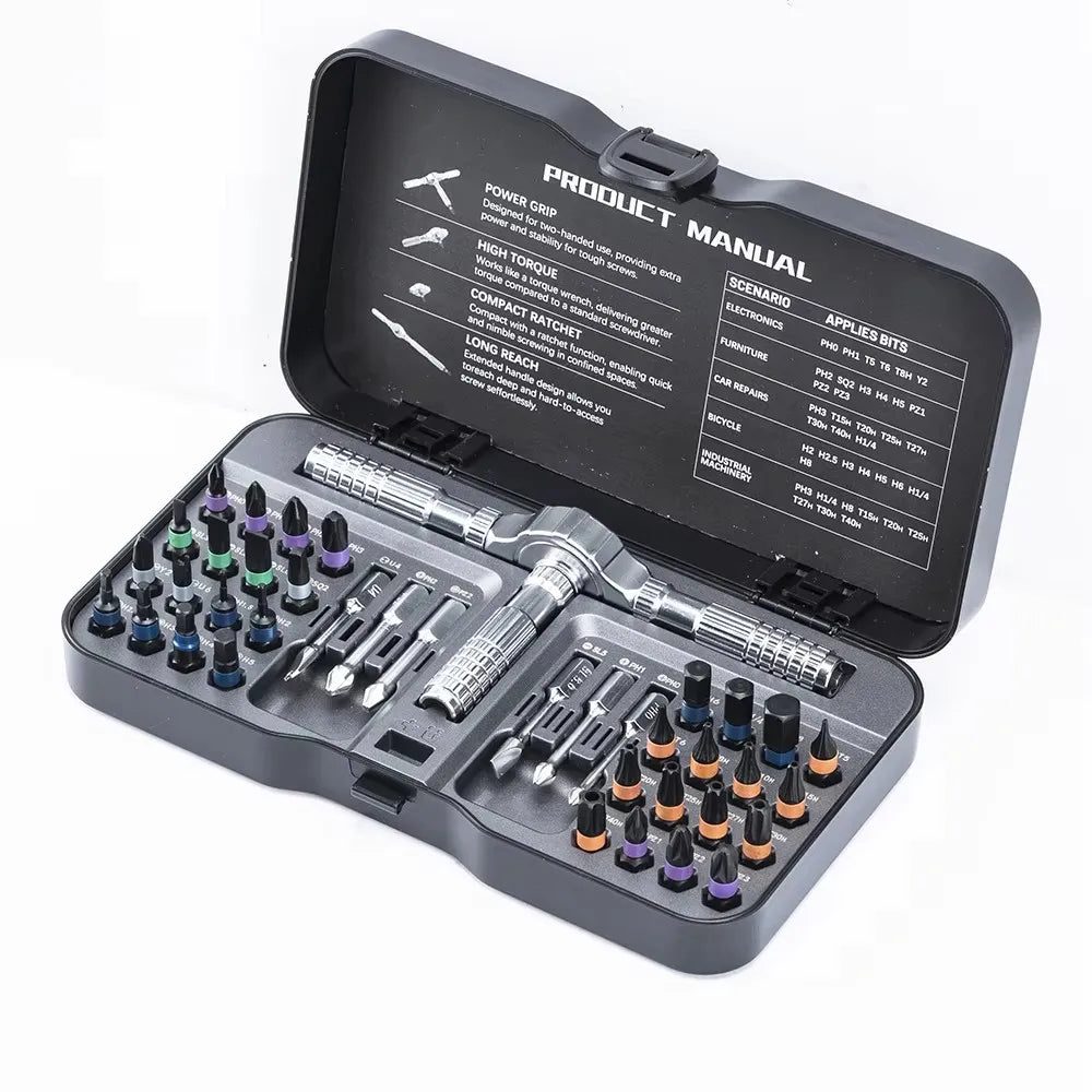 40 in 1 Magnetic Screwdriver Set DIY Ratchet Screwdriver Set with T Detachable Handle Portable S2 Alloy Steel Steel Repair Tools