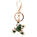 Golden Plated Carton Metal Rhinestone Animal Crystal Pendant Jewelry Enamelled Green Frog Key Chain Keychain With Key Ring