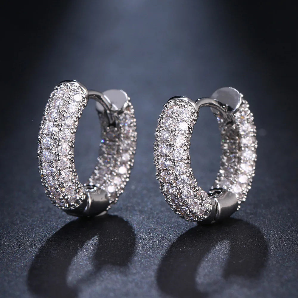 Wholesale Party Jewelry Zircon Huggie Earrings Gold Plated Brass Classic