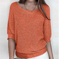 Spring New Arrival: Women's Solid Color Crew Neck Knit Top - Elegant Three-Quarter Sleeve Office-Ready Air-Conditioning Sweater