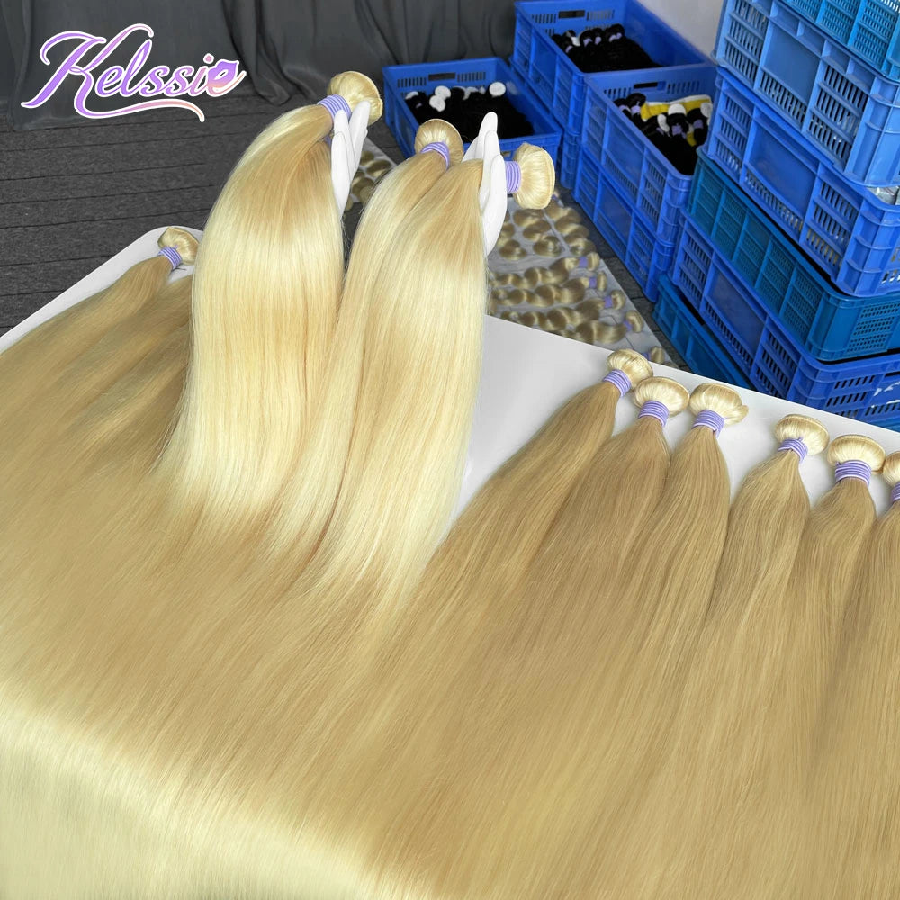 Good Quality 613 Blonde Straight Brazilian Human Hair Bundle Real Virgin Hair Wefts Double Drawn Straight Extension