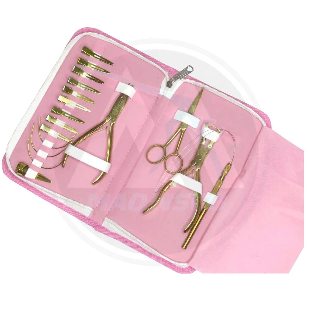 Manufacturing Hair Extension Tools Kit With Customized Accessories in Gold Color With Custom Logo Labeling