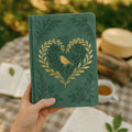 LABON Green PU Leather Notebook Bird and Heart Leaf Deboss Elegant Journal with Gold Foil and Rounded Corners