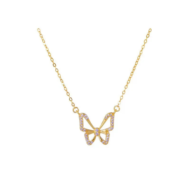 Wholesale 925 Silver butterfly Fashion Pendant Necklace Gold Plated Mossanite for Women Fine Jewelry Luxury Elegant