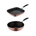 Bergner Copper Grill Pan Set 28x28cm + Wok 28cm in Forged Aluminum with ILAG ESSENTIAL Coating