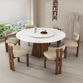 Dining Table Set 6 Seater Genuine Retro Solid Wood Home Furniture Microfiber Leather Fabric Full Side Chair