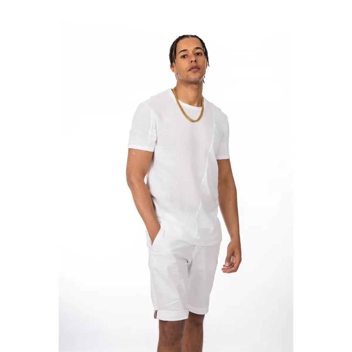 Imperio Shop Men's Navy Blue Linen Lightweight Round Neck Crossover T-Shirt Set S Size Breathable Summer Casual Y5385