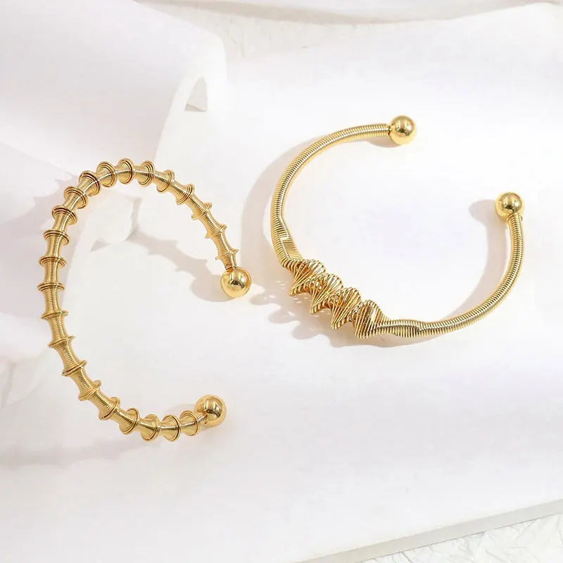 Statement Bangle 18K Gold Plated Designer Twisted Egyptian Bracelet Waterproof Tarnish Free Twist Wire Cuff Bangle for Women